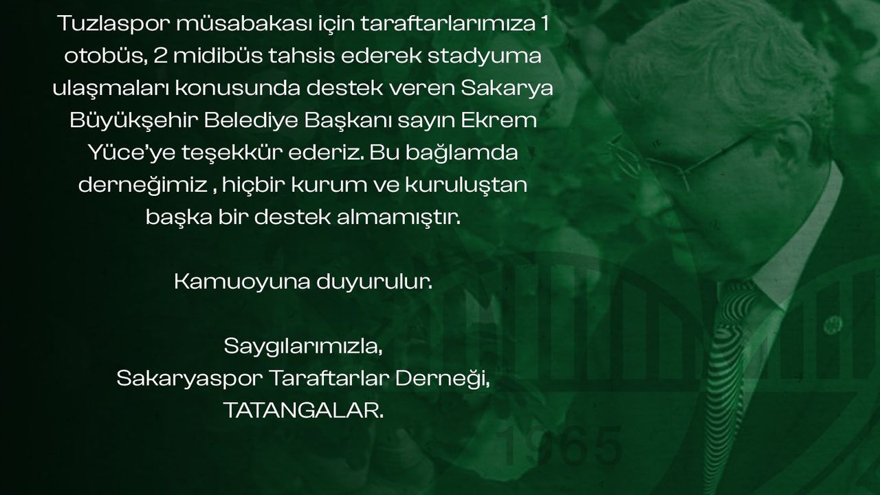 Tatangalar'dan Başkan Yüce'ye Tuzlaspor deplasmanı teşekkürü