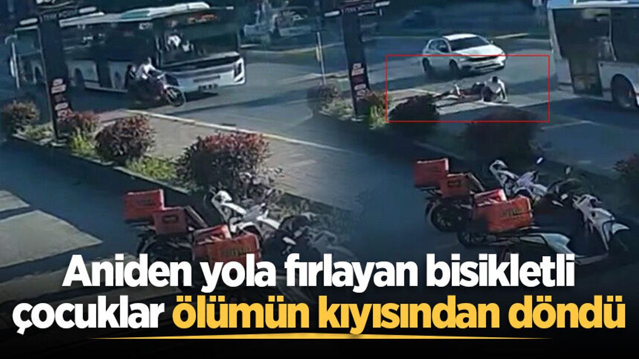 Aniden yola fırlayan bisikletli çocuklar ölümün kıyısından d