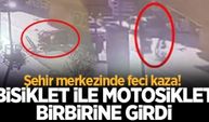 Bisiklet ile motosikletin çarpışması kameralara yansıdı