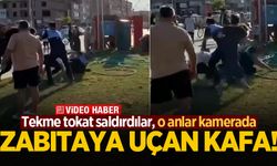 Zabıtayı uçan kafa darbesi ile yere yığdı! O anlar kamerada