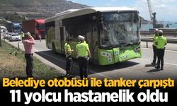 Belediye otobüsü tanker ile çarpıştı: 11 yolcu hastanelik oldu