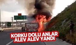 Seyir halindeki tır alev alev yandı