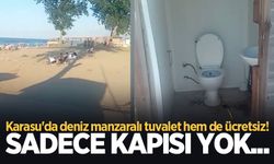 Karasu'da deniz manzaralı tuvalet hem de ücretsiz! Sadece kapısı yok...