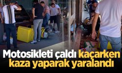 Motosikleti çaldı kaçarken kaza yaparak yaralandı