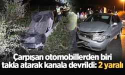 Çarpışan otomobillerden biri takla atarak kanala devrildi: 2 yaralı