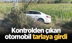 Kontrolden çıkan otomobil tarlaya girdi