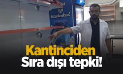 Okuldaki kantinin raflarına tamamen boşalttı