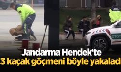 Hendek'te jandarmanın 3 kaçak göçmeni yakaladığı anlar kamerada