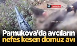 Pamukova'da avcıların nefes kesen domuz avı