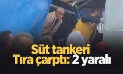 Süt tankeri tıra çarptı: 2 yaralı