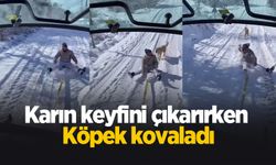 Karın keyfini çıkarırken köpek kovaladı