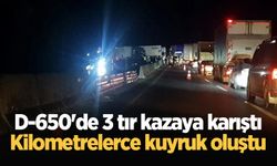 D-650'de 3 tır kazaya karıştı: Kilometrelerce kuyruk oluştu