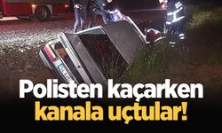 Polisten kaçmaya çalışan ehliyetsiz sürücü aracıyla kanala uçtu