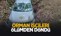 Orman işçilerinin kamyoneti şarampole uçtu