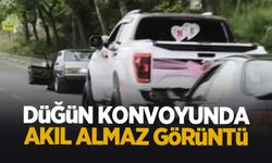 Düğün konvoyunda akıl almaz görüntü