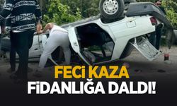 Saksılara çarpıp takla attı