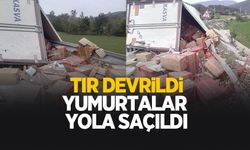 Yumurta yüklü tır devrildi