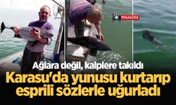 Ağlara değil, kalplere takıldı: Karasu'da yunusu kurtarıp esprili sözlerle uğurladı
