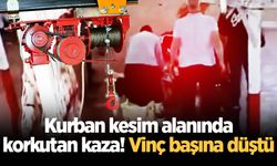 Kurban kesim alanında korkutan kaza! Vinç başına düştü