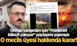 Orman yangınları için "Hükümet bilinçli yakıyor" paylaşımı yapmıştı... O meclis üyesi hakkında karar!