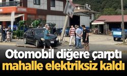 Otomobil diğere çarptı, mahalle elektriksiz kaldı