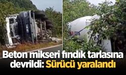 Beton mikseri fındık tarlasına devrildi: Sürücü yaralandı