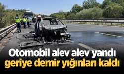 Otomobil alev alev yandı, geriye demir yığınları kaldı