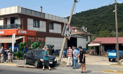 Otomobil direğe çarptı; Elektrikler kesildi