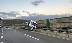 Kontrolden çıkan tır orta refüje çarparken, sürücüsü yaralandı