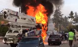 Beton pompası alev alev yandı