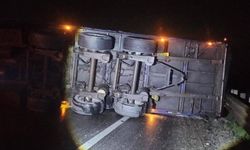 D-650'de tır devrildi