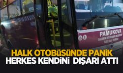 Halk otobüsünde panik; Yolcular panikle kendilerini dışarı attı