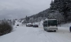 Yedigöller Milli Parkı yolu buzlanma nedeniyle kapatıldı