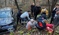 Otomobil ormanlık alana uçtu, 2 yaralı