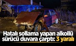 Hatalı sollama yapan alkollü sürücü duvara çarptı: 3 yaralı