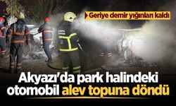 Akyazı'da park halindeki otomobil alev topuna döndü, geriye demir yığınları kaldı