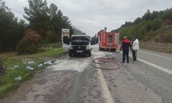 Sakarya'dan Bursa'ya giden ticari araç bir anda alev aldı