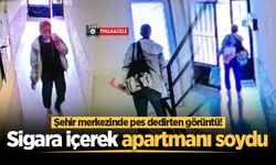 Şehir merkezinde pes dedirten görüntü! Sigara içerek apartmanı soydu