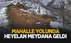 Kar yağışı sonrası mahalle yolunda heyelan