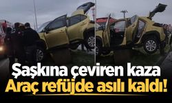 Kocaali'de kontrolden çıkan araç refüjde asılı kaldı!