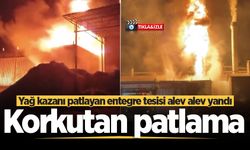 Yağ kazanı patlayan entegre tesisi alev alev yandı
