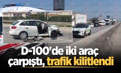 D-100'de iki araç çarpıştı, trafik kilitlendi
