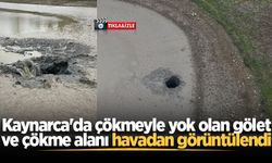 Kaynarca'da çökmeyle yok olan gölet ve çökme alanı havadan görüntülendi