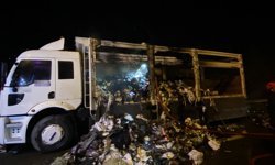 Tekstil yüklü kamyon yandı