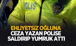 Ehliyetsiz oğluna ceza yazdı diye polise yumruk attı
