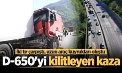 D-650'yi kilitleyen kaza: İki tır çarpıştı, uzun araç kuyrukları oluştu