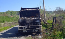 Hafriyat kamyonu yandı