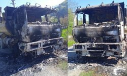 Karapürçek’te hafriyat kamyonu yandı