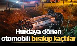 Hurdaya dönen otomobili bırakıp kaçtılar