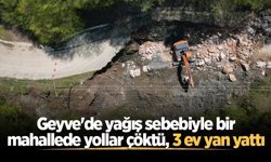 Geyve'de yağış sebebiyle bir mahallede yollar çöktü, 3 ev yan yattı
